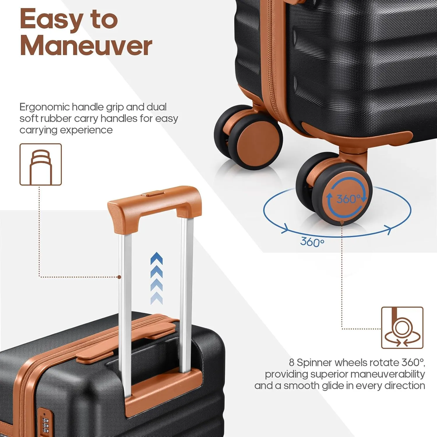 Luggage Sets 3 Piece, Carry On Luggage 20 Inch With Spinner Wheels,PC Hardside Suitcase Set with TSA Lock,Durable Carry On Suitcase With Travel Backpack for Men (Black, 3 piece set (20inch))