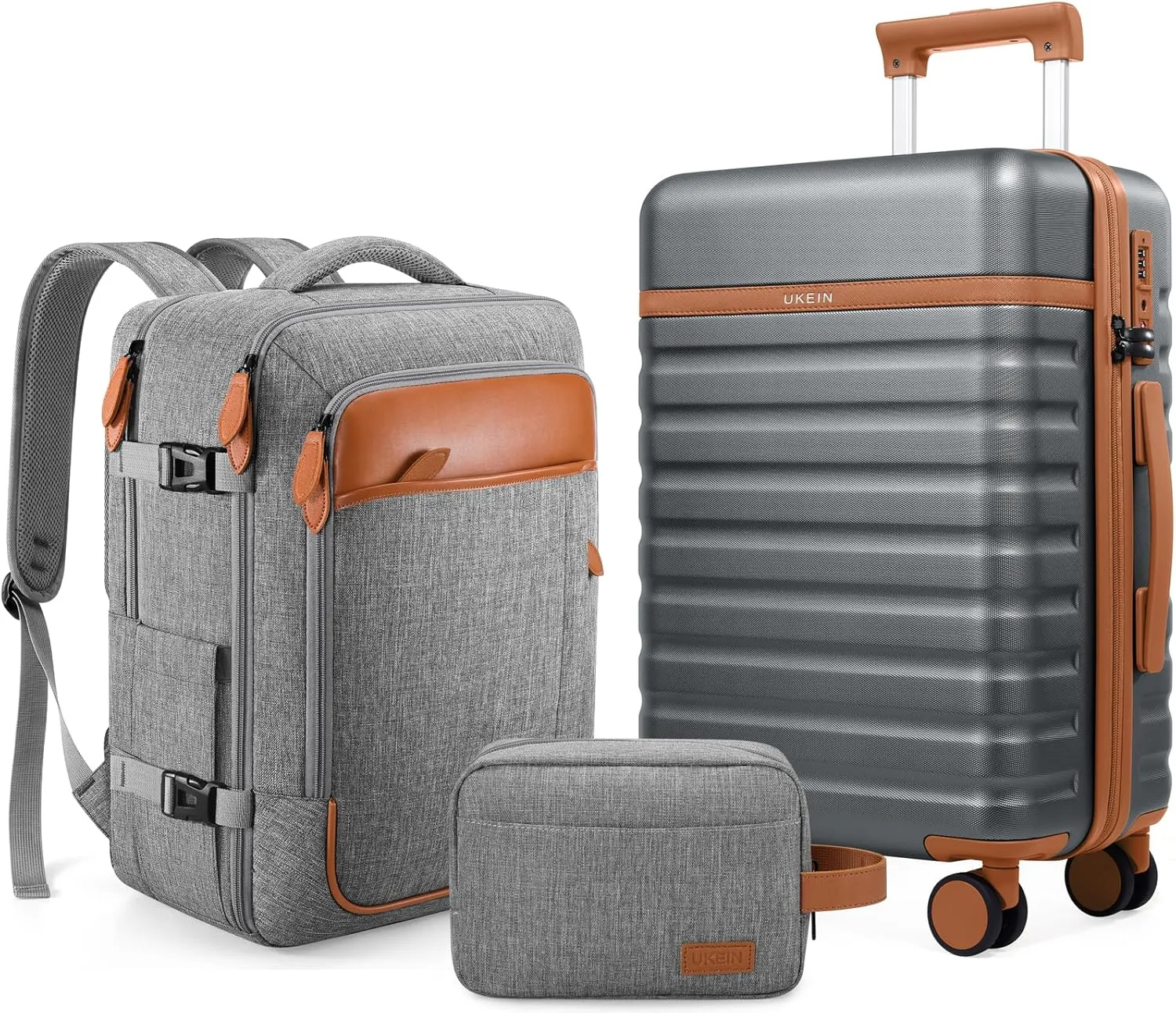 Luggage Sets 3 Piece, Carry On Luggage 20 Inch With Spinner Wheels,PC Hardside Suitcase Set with TSA Lock,Durable Carry On Suitcase With Travel Backpack for Men (Grey, 3 piece set (20inch))