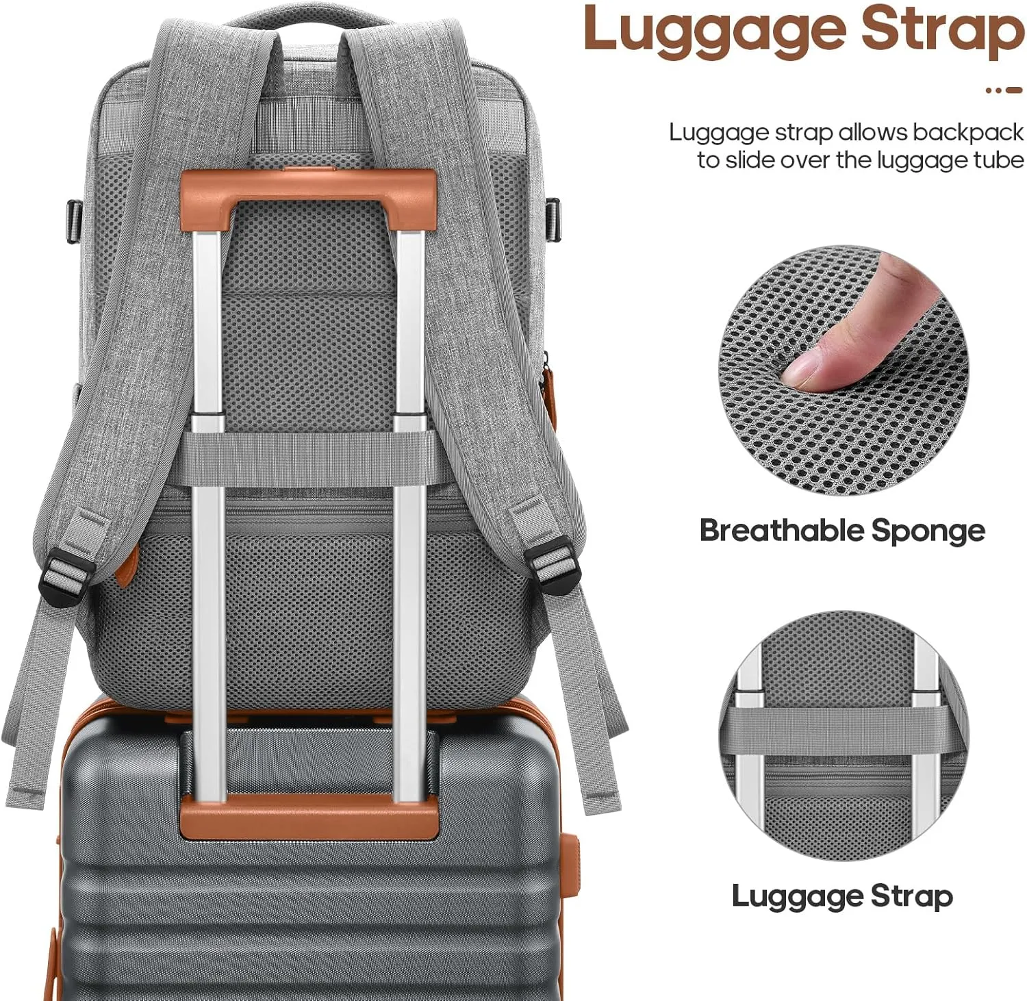 Luggage Sets 3 Piece, Carry On Luggage 20 Inch With Spinner Wheels,PC Hardside Suitcase Set with TSA Lock,Durable Carry On Suitcase With Travel Backpack for Men (Grey, 3 piece set (20inch))
