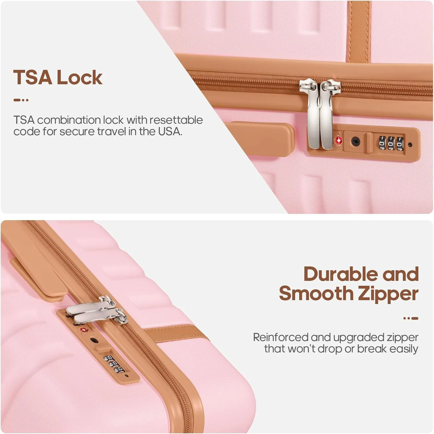 Luggage Sets 3 Piece, Carry On Luggage 20 Inch With Spinner Wheels,PC Hardside Suitcase Set with TSA Lock,Durable Carry On Suitcase With Travel Backpack for Men (Pink, 3 piece set (20inch))