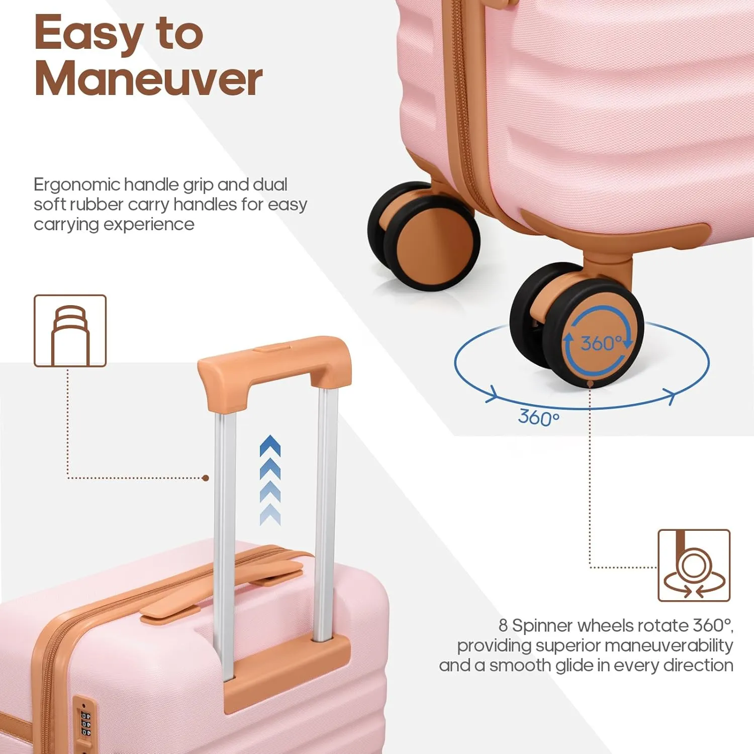 Luggage Sets 3 Piece, Carry On Luggage 20 Inch With Spinner Wheels,PC Hardside Suitcase Set with TSA Lock,Durable Carry On Suitcase With Travel Backpack for Men (Pink, 3 piece set (20inch))