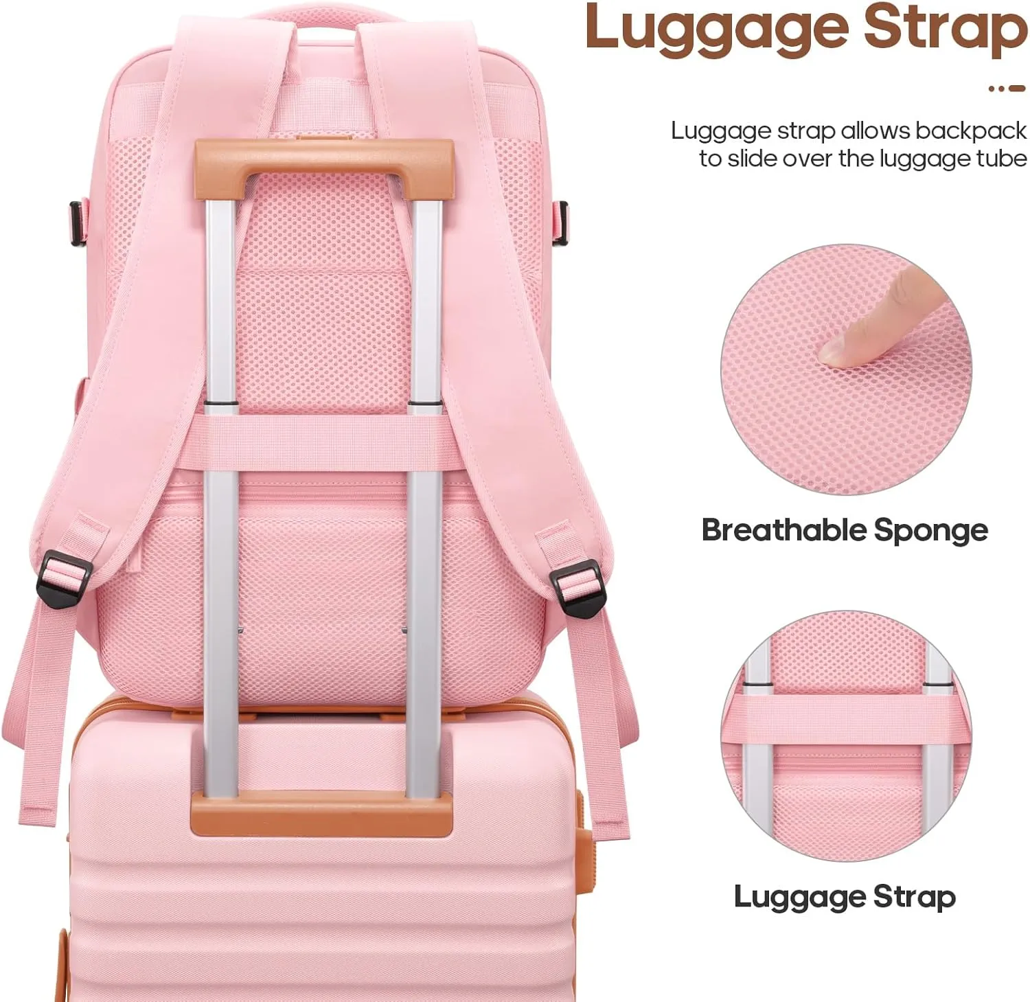 Luggage Sets 3 Piece, Carry On Luggage 20 Inch With Spinner Wheels,PC Hardside Suitcase Set with TSA Lock,Durable Carry On Suitcase With Travel Backpack for Men (Pink, 3 piece set (20inch))