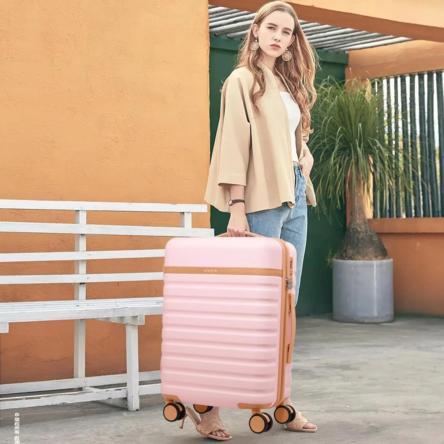 Luggage Sets 3 Piece, Carry On Luggage 20 Inch With Spinner Wheels,PC Hardside Suitcase Set with TSA Lock,Durable Carry On Suitcase With Travel Backpack for Men (Pink, 3 piece set (20inch))