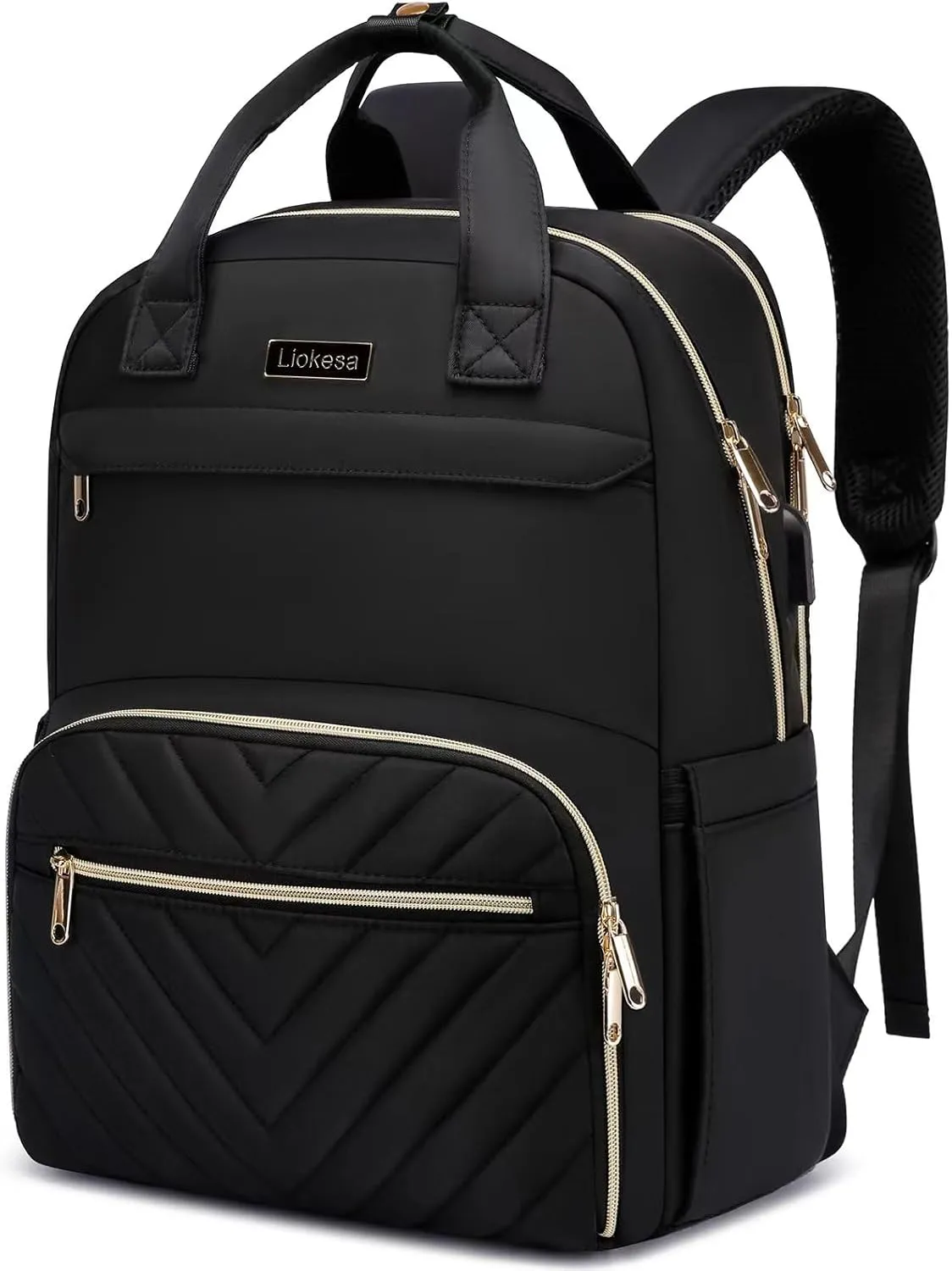 Lunch Backpack for Women, Water Resistant Insulated Cooler Lunch Bag, 15.6 inch Laptop Backpacks with USB Port, Picnic Backpack with Lunch Box, for College Work Camping Beaches, Black