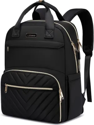 Lunch Backpack for Women, Water Resistant Insulated Cooler Lunch Bag, 15.6 inch Laptop Backpacks with USB Port, Picnic Backpack with Lunch Box, for College Work Camping Beaches, Black