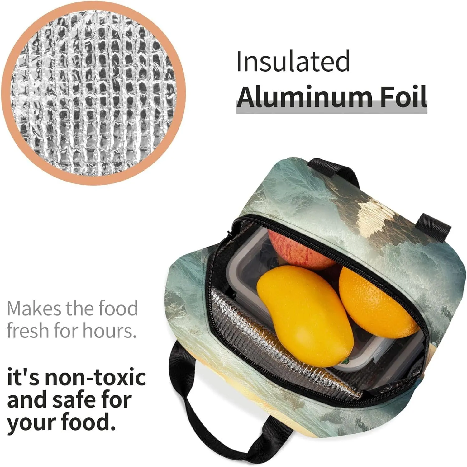 Lunch Bag Divided Sea Pathway Insulated Lunch Box for Women Men Reusable Lunch Tote Cooler Bag for Office Work