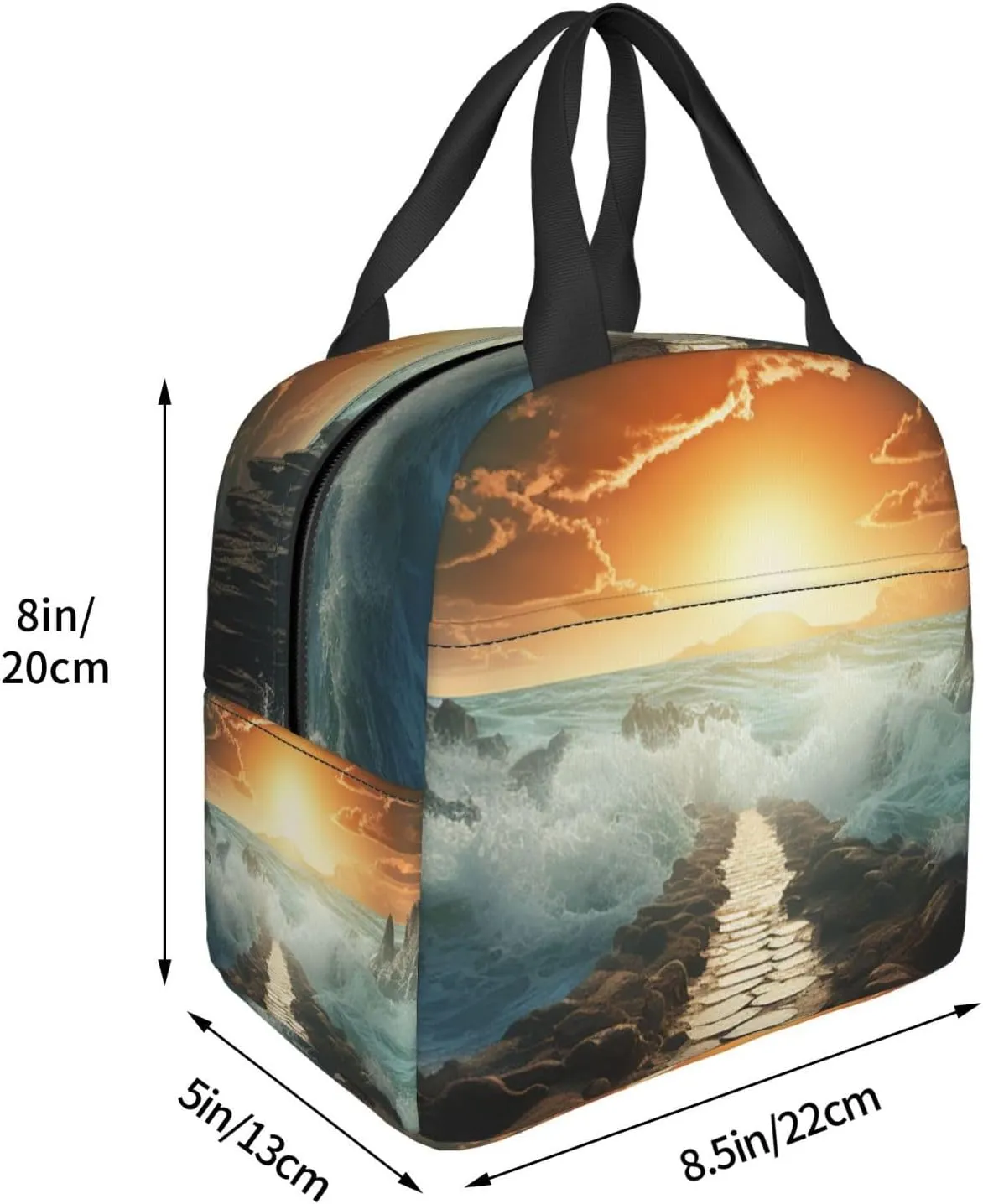 Lunch Bag Divided Sea Pathway Insulated Lunch Box for Women Men Reusable Lunch Tote Cooler Bag for Office Work