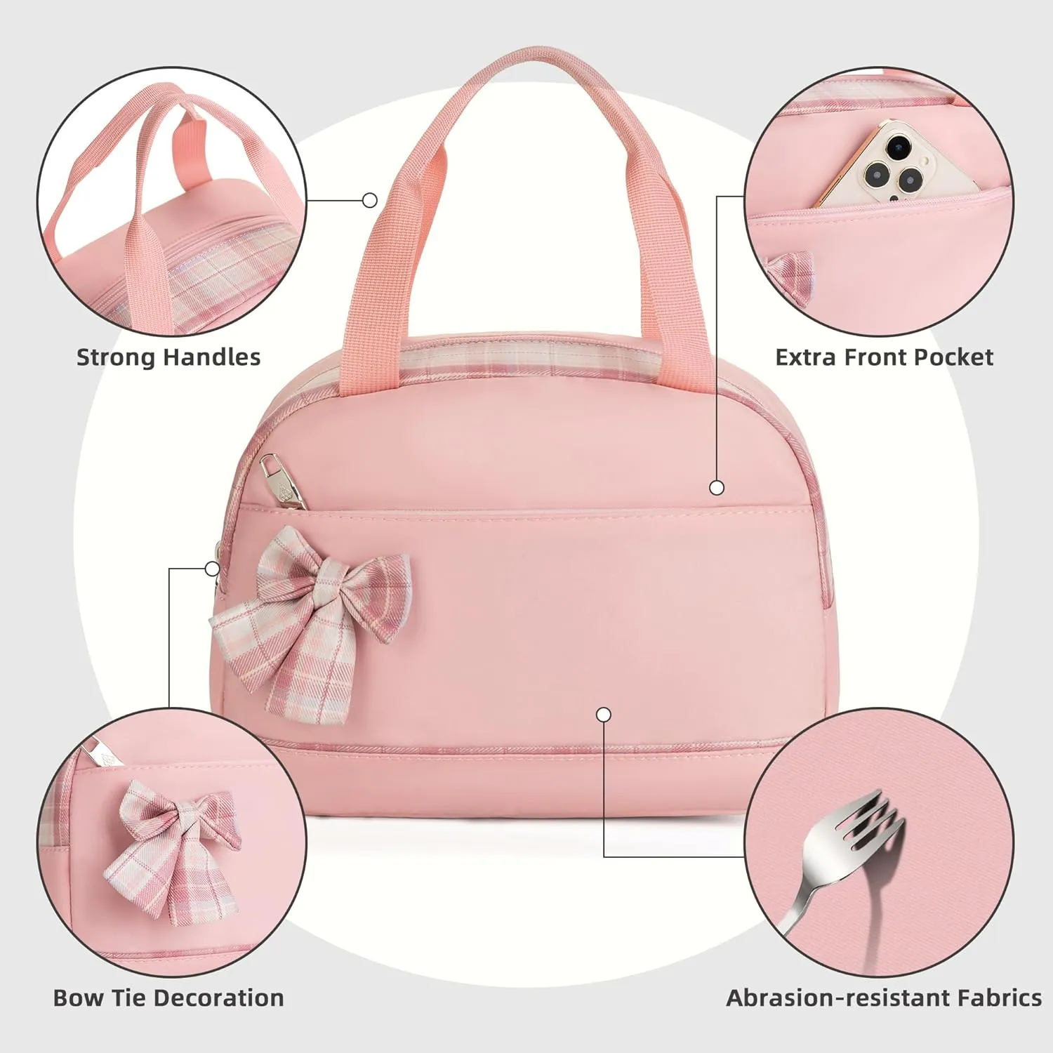 Lunch Bag for Women Men Cute Tote Bags Reusable Insulated Beach Box Case Large Capacity Cooler Purse for Work Picnic Travel Office Camping Handbag School Bookbag for Girls,Teen,College,Student Pink
