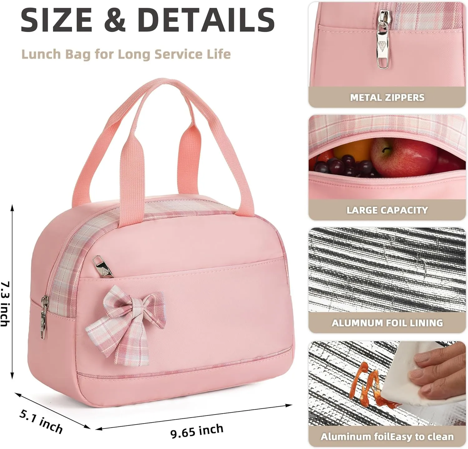 Lunch Bag for Women Men Cute Tote Bags Reusable Insulated Beach Box Case Large Capacity Cooler Purse for Work Picnic Travel Office Camping Handbag School Bookbag for Girls,Teen,College,Student Pink
