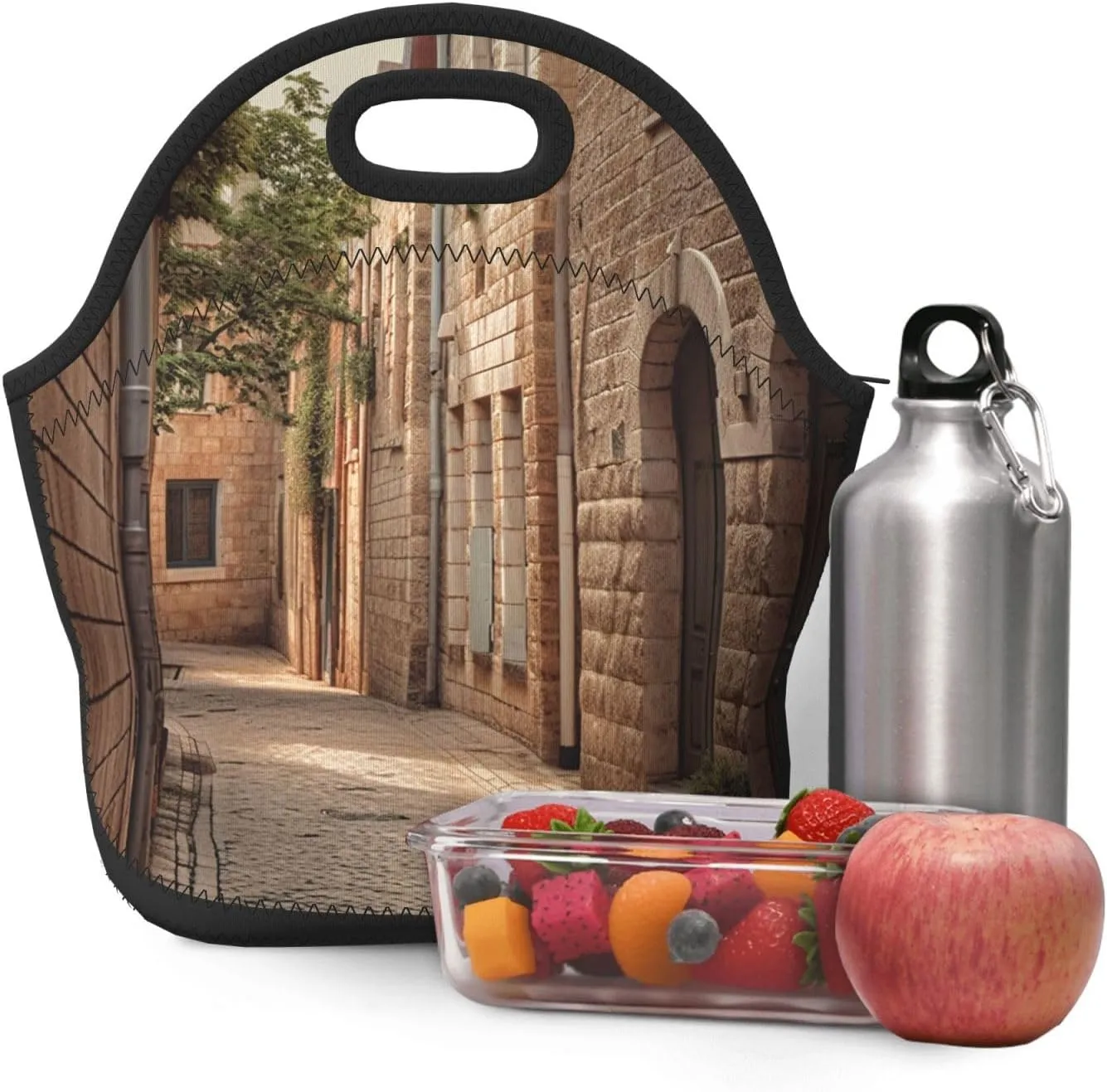 Lunch Bag Lunch Box for Women Men Neoprene Insulated Lunch Tote Bag Architecture Streets Houses Leakproof Cooler Bag Reusable Lunchbox Portable Cooler Lunch Container for Picnic Travel