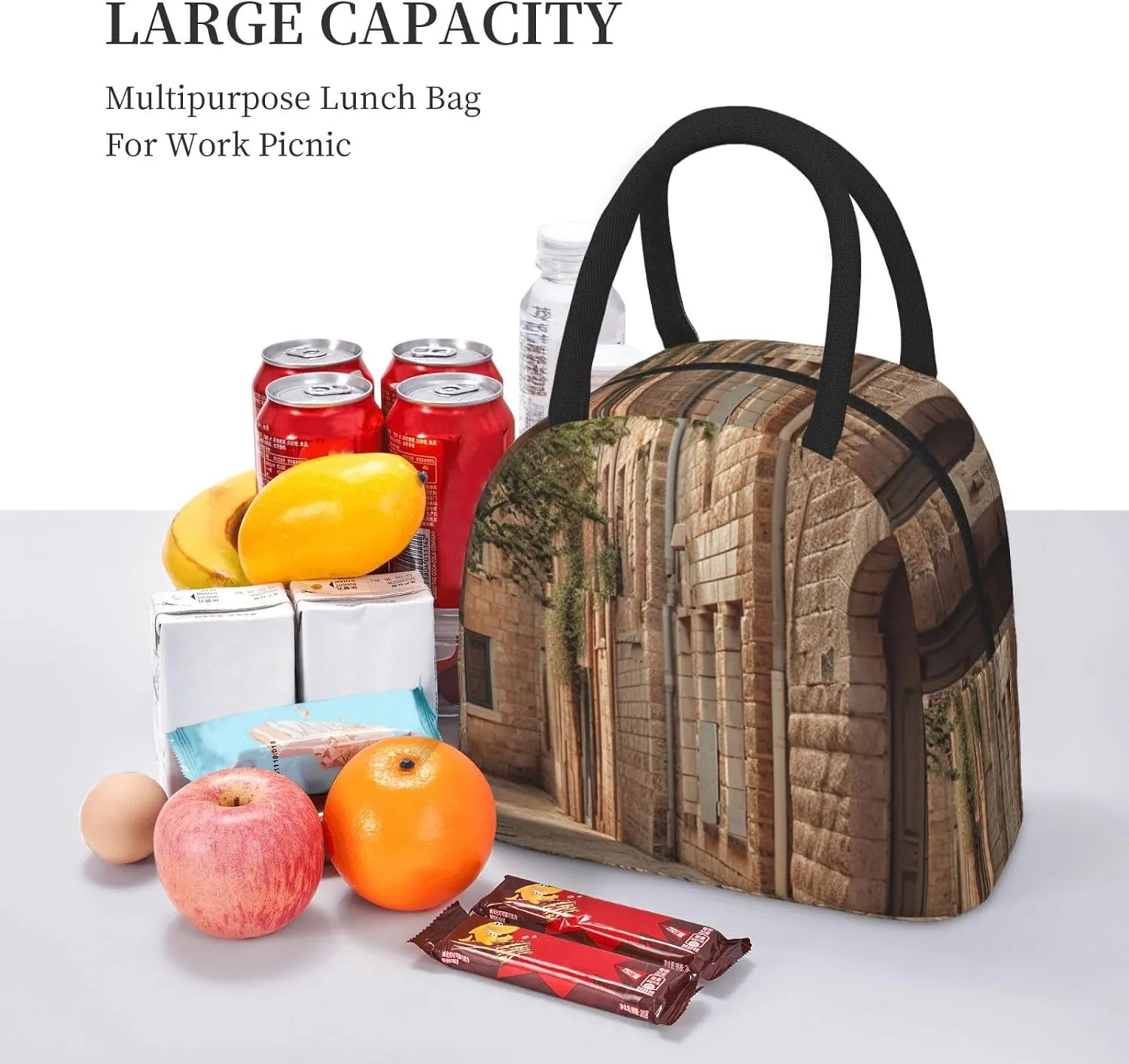 Lunch Bag Lunch Box for Women Men Reusable Insulated Lunch Tote Bag Architecture Streets Houses Leakproof Cooler Bag Portable Cooler Lunch Container for Picnic Travel
