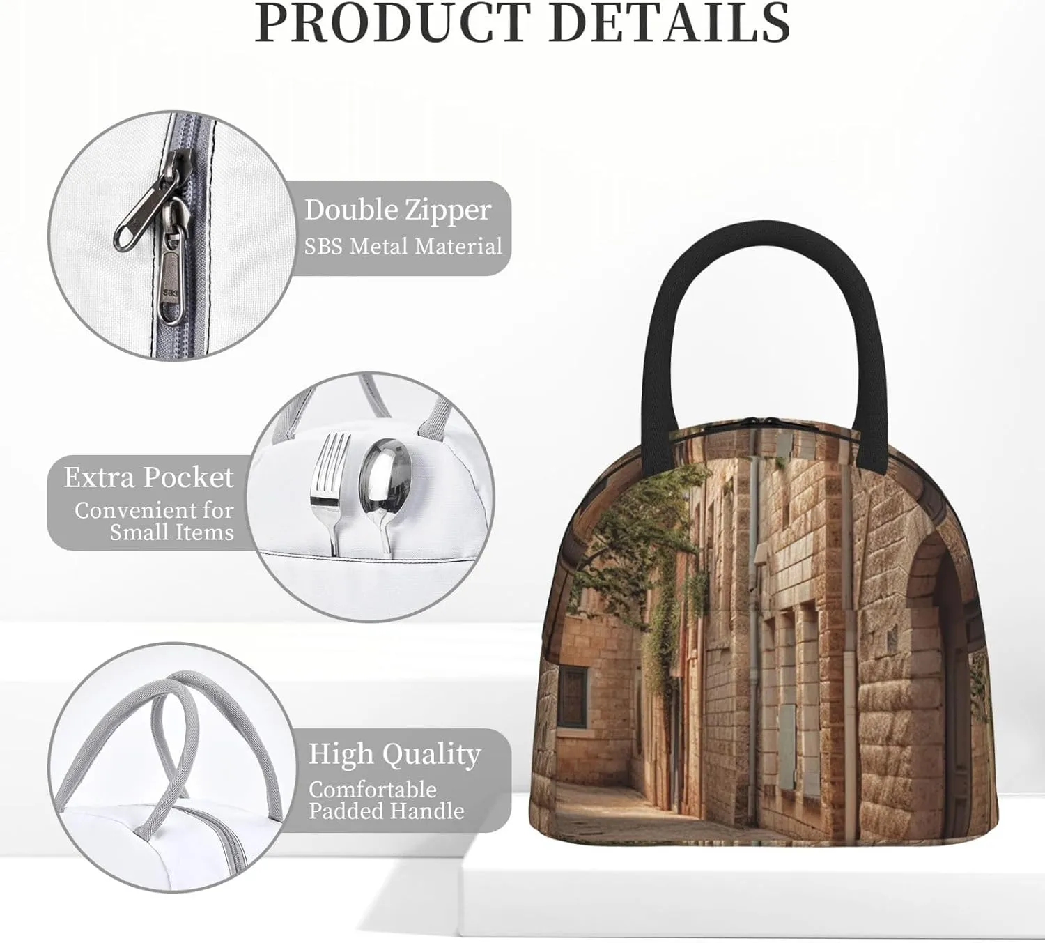 Lunch Bag Lunch Box for Women Men Reusable Insulated Lunch Tote Bag Architecture Streets Houses Leakproof Cooler Bag Portable Cooler Lunch Container for Picnic Travel