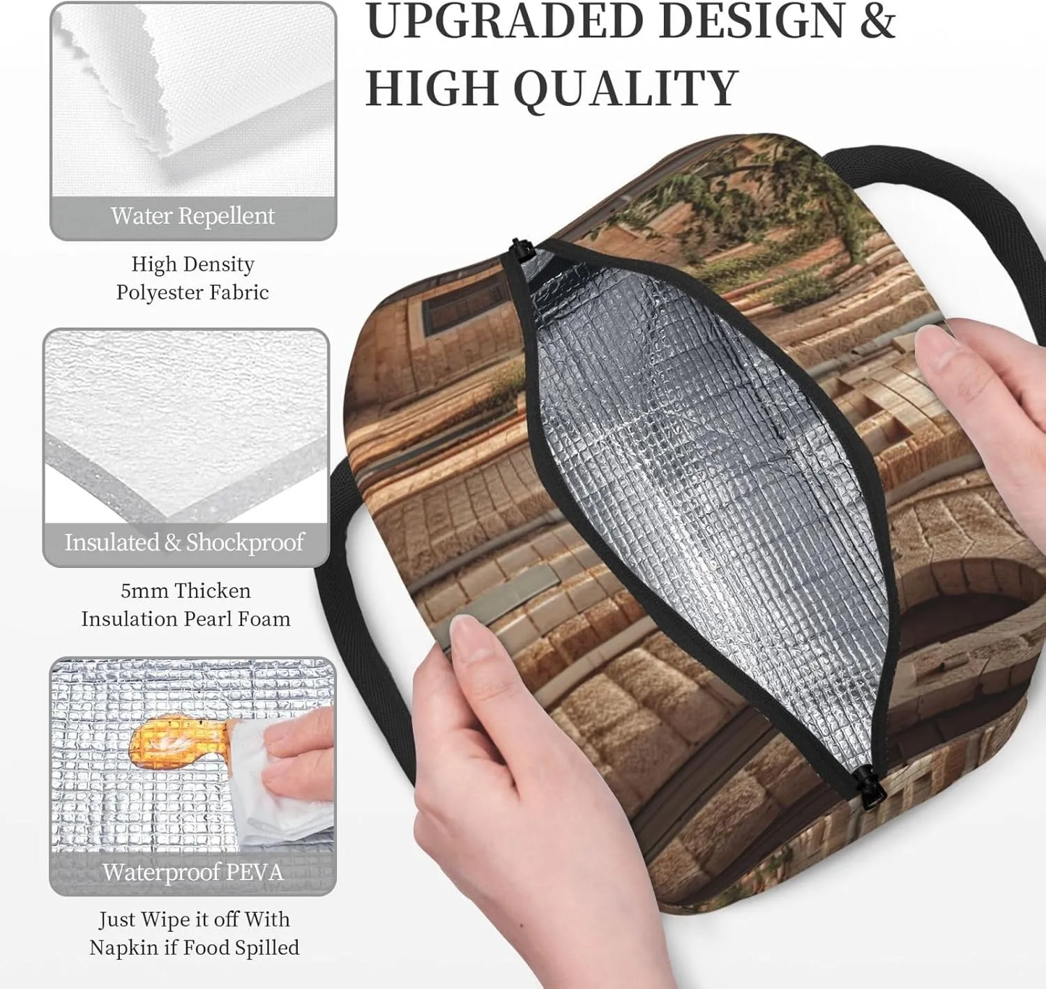 Lunch Bag Lunch Box for Women Men Reusable Insulated Lunch Tote Bag Architecture Streets Houses Leakproof Cooler Bag Portable Cooler Lunch Container for Picnic Travel