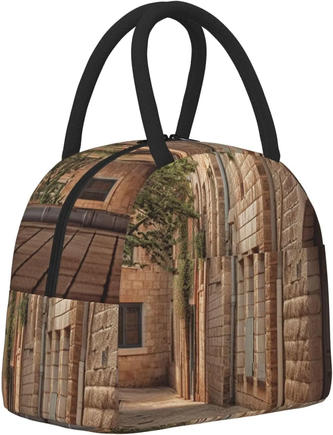 Lunch Bag Lunch Box for Women Men Reusable Insulated Lunch Tote Bag Architecture Streets Houses Leakproof Cooler Bag Portable Cooler Lunch Container for Picnic Travel