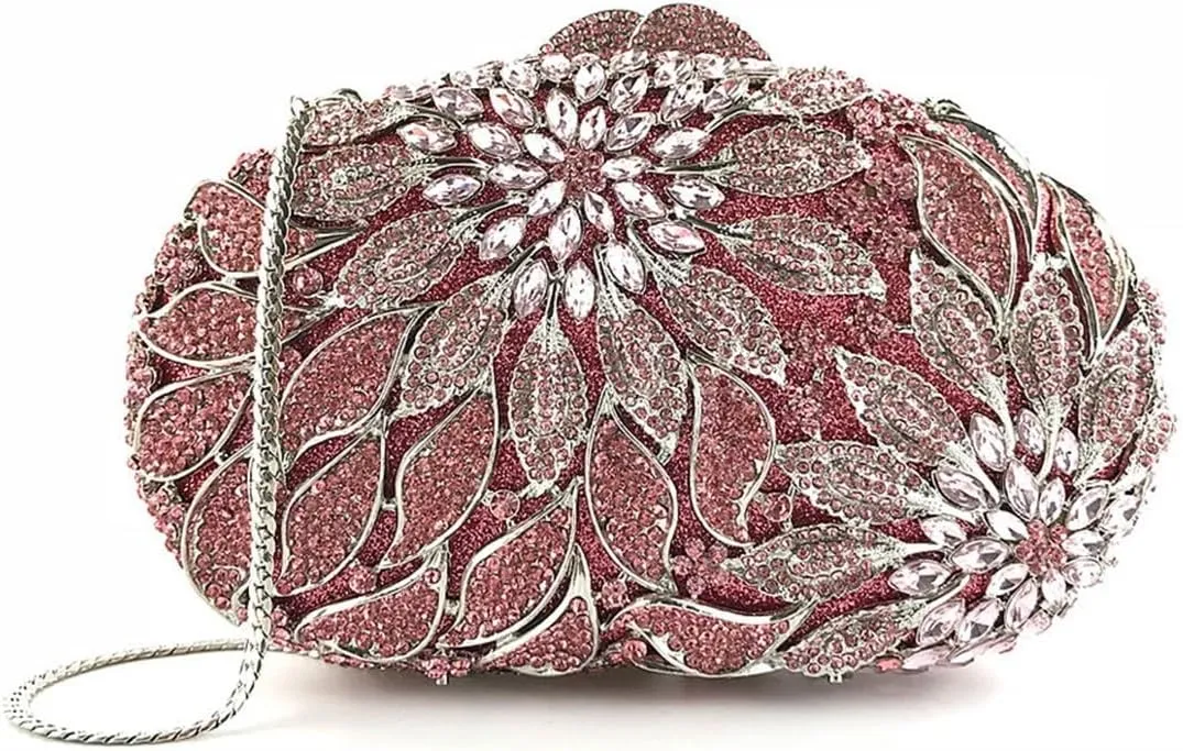 Luxury Crystal Clutch Rhinestones Evening Bag Hollow Out 3D Flower Handbag Evening Wedding Prom Bag