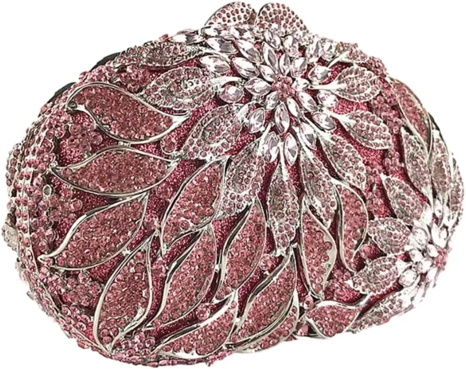 Luxury Crystal Clutch Rhinestones Evening Bag Hollow Out 3D Flower Handbag Evening Wedding Prom Bag