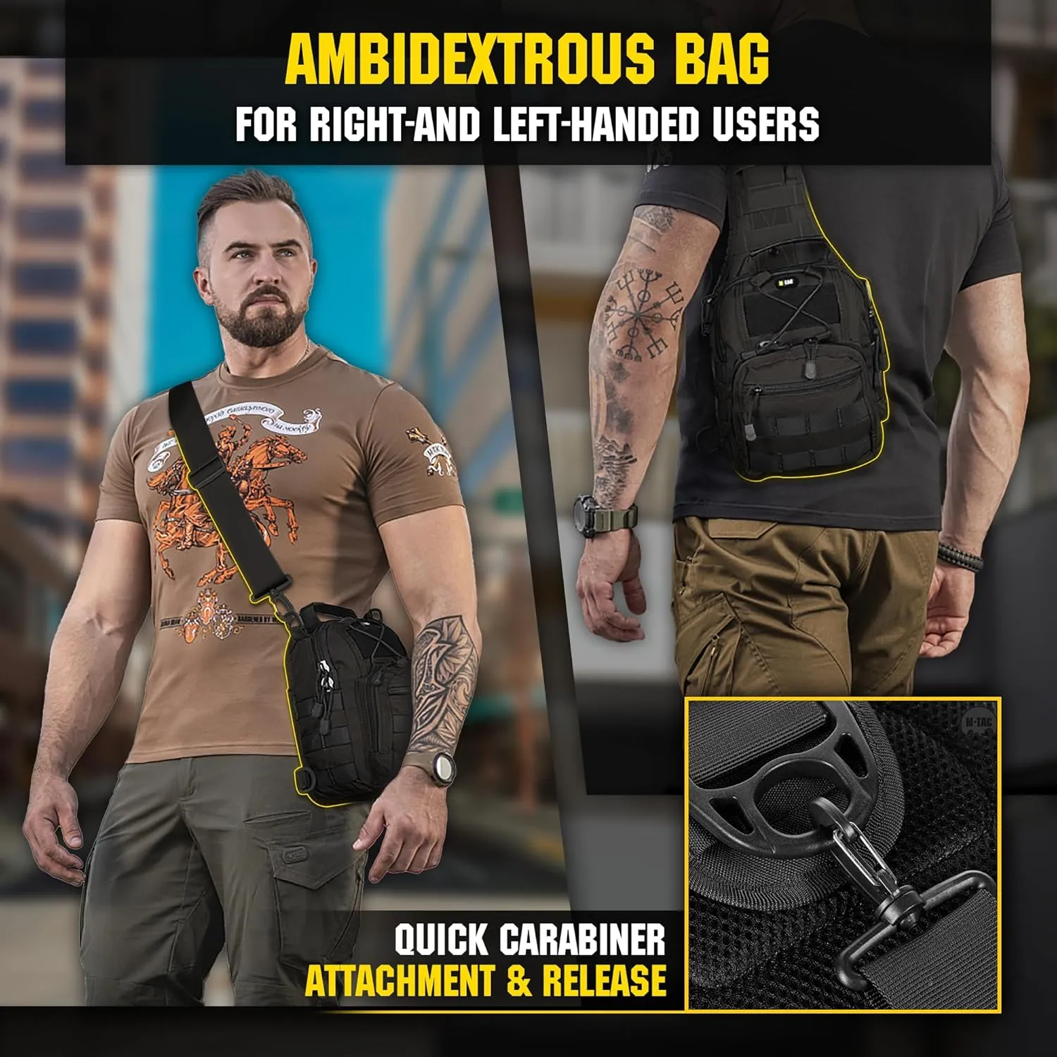 M-Tac Tactical Crossbody Black Sling Bag for Men - Military Backpack EDC Chest Bag Pack Travel Sling Shoulder Bag