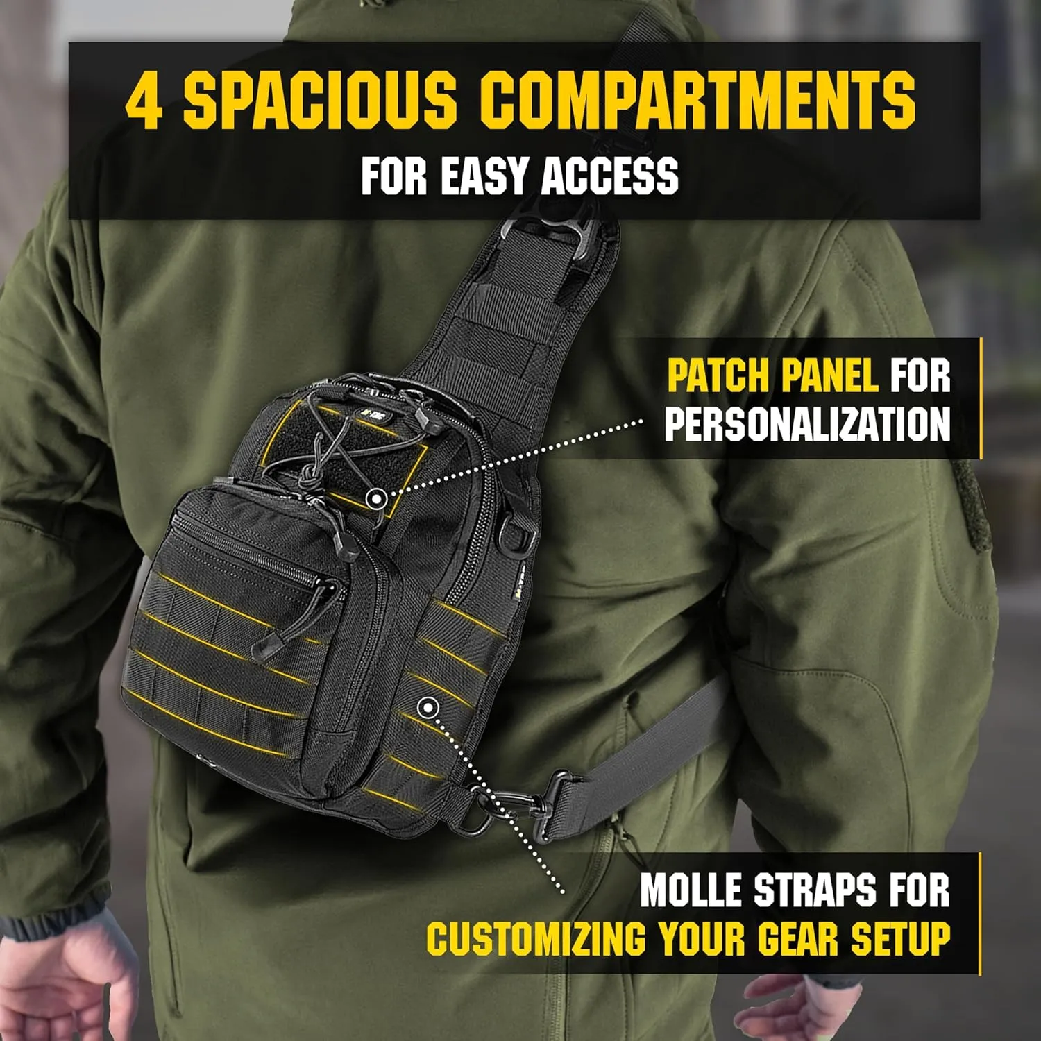 M-Tac Tactical Crossbody Black Sling Bag for Men - Military Backpack EDC Chest Bag Pack Travel Sling Shoulder Bag
