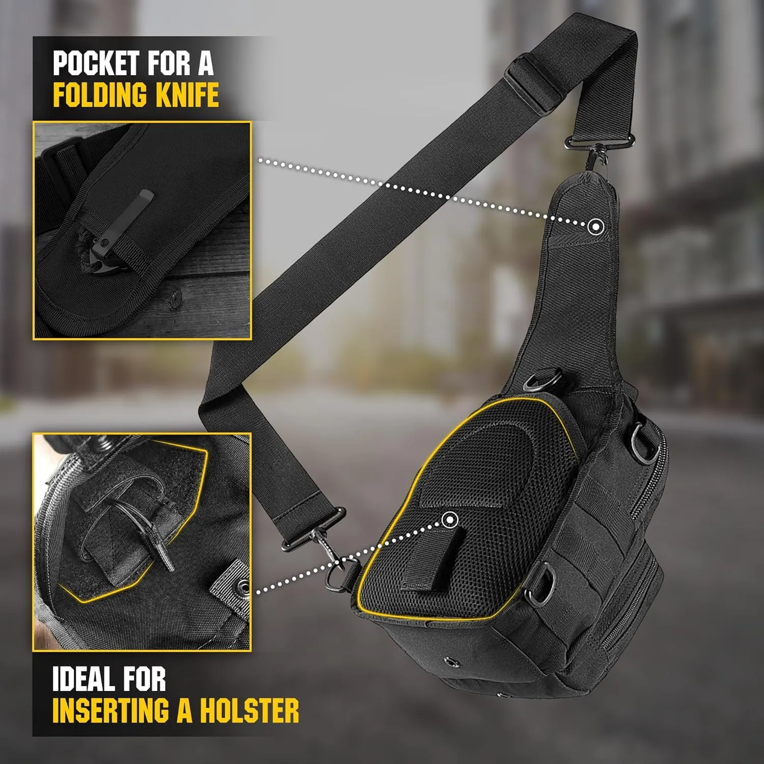 M-Tac Tactical Crossbody Black Sling Bag for Men - Military Backpack EDC Chest Bag Pack Travel Sling Shoulder Bag