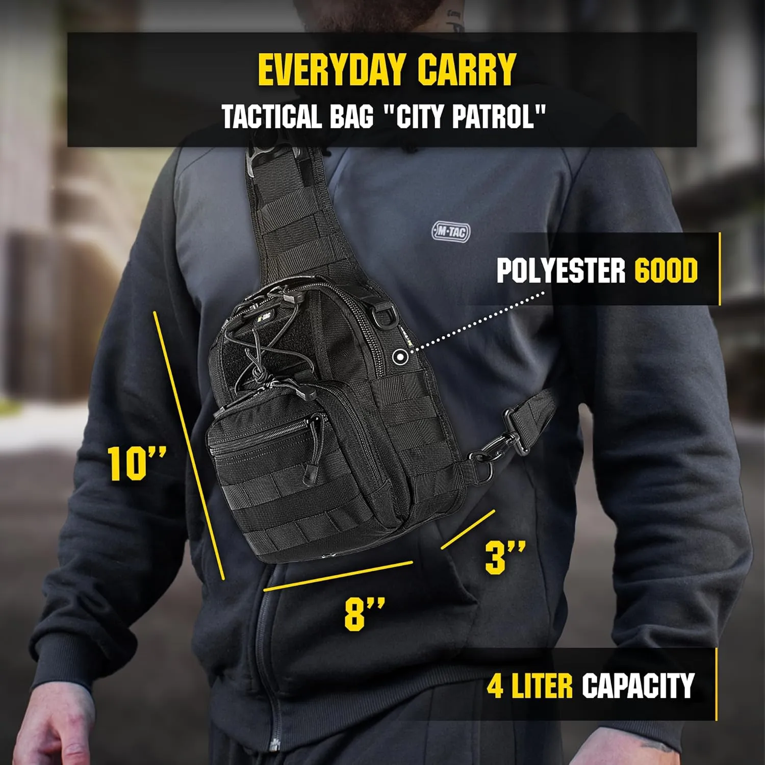 M-Tac Tactical Crossbody Black Sling Bag for Men - Military Backpack EDC Chest Bag Pack Travel Sling Shoulder Bag