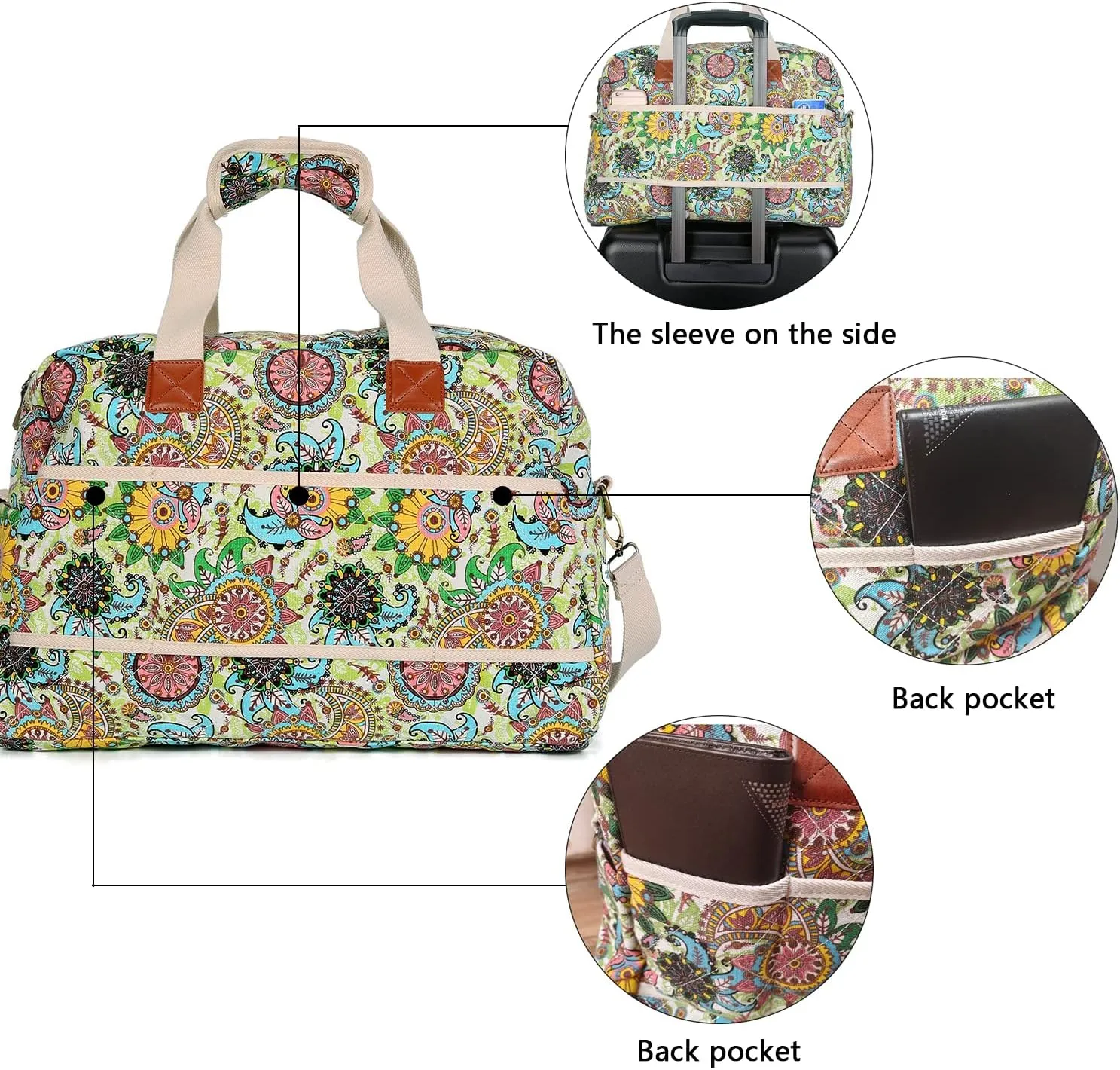 Malirona Canvas Overnight Bag Women Weekender Bag Carry On Travel Duffel Bag Floral