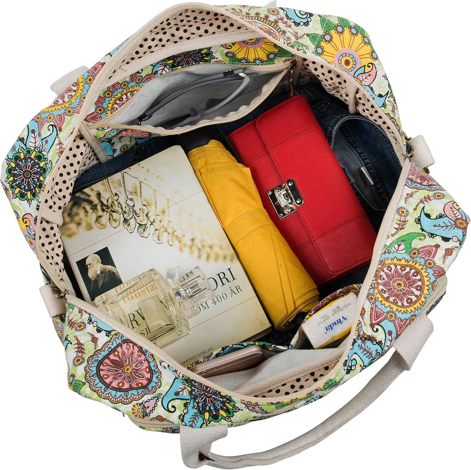 Malirona Canvas Overnight Bag Women Weekender Bag Carry On Travel Duffel Bag Floral