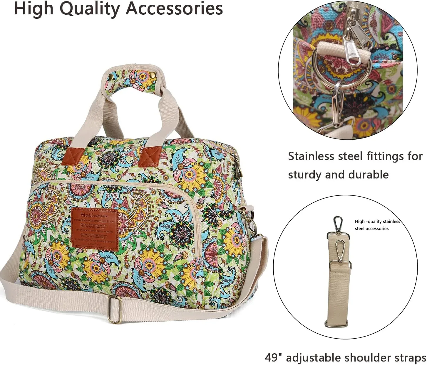 Malirona Canvas Overnight Bag Women Weekender Bag Carry On Travel Duffel Bag Floral