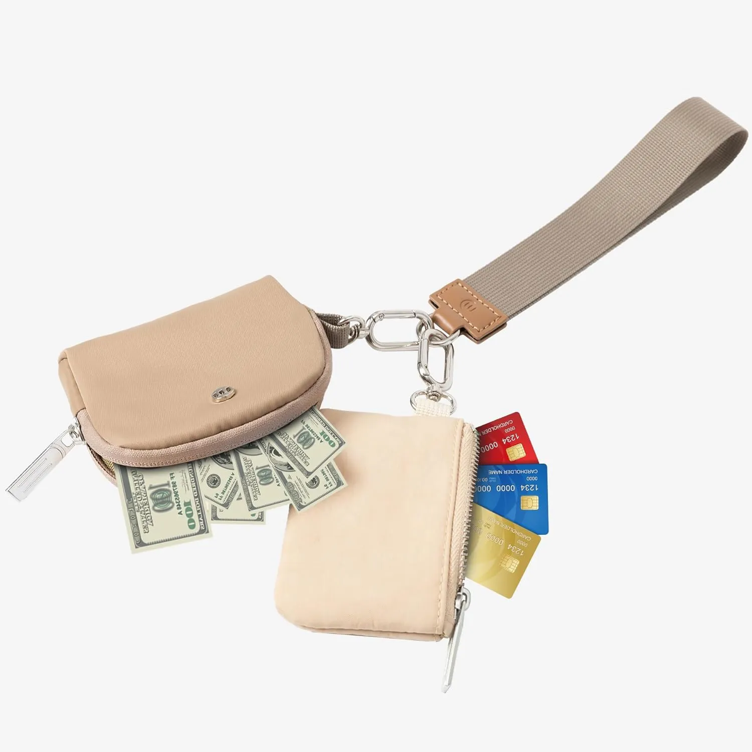 MAMONA Keychain Wallet - Mini Zip Around Wristlet Wallets with Detachable Dual Pouch - Ideal Portable Coin Purse for Women and Men