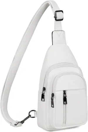 MASINTOR Sling Bag for Women - Crossbody Bags Fanny Pack with Vegan Leather - Adjustable Sling Backack for Travel Pure White