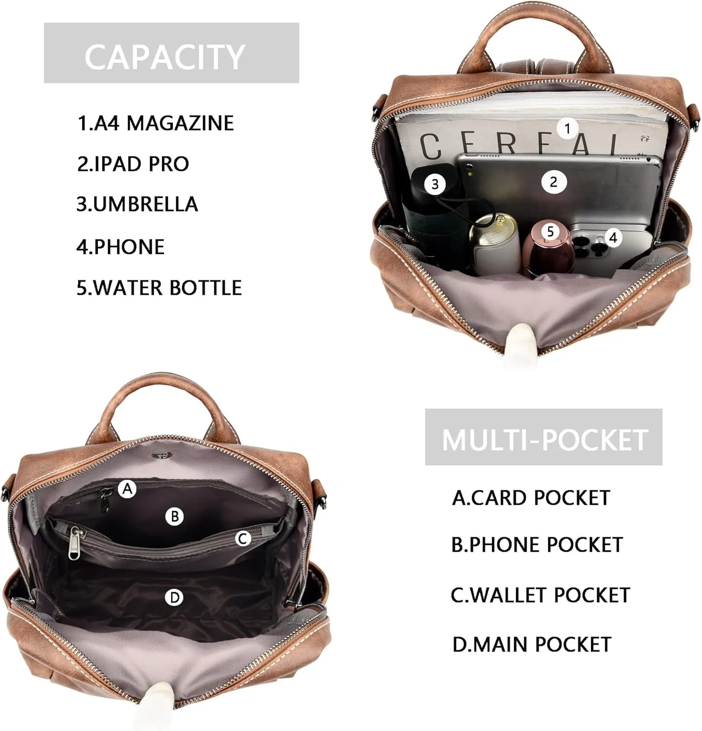 Maxoner Backpack Purse for Women Fashion Genuine Leather Convertible Shoulder Handbag Travel Bag Satchel Rucksack Ladies Bag