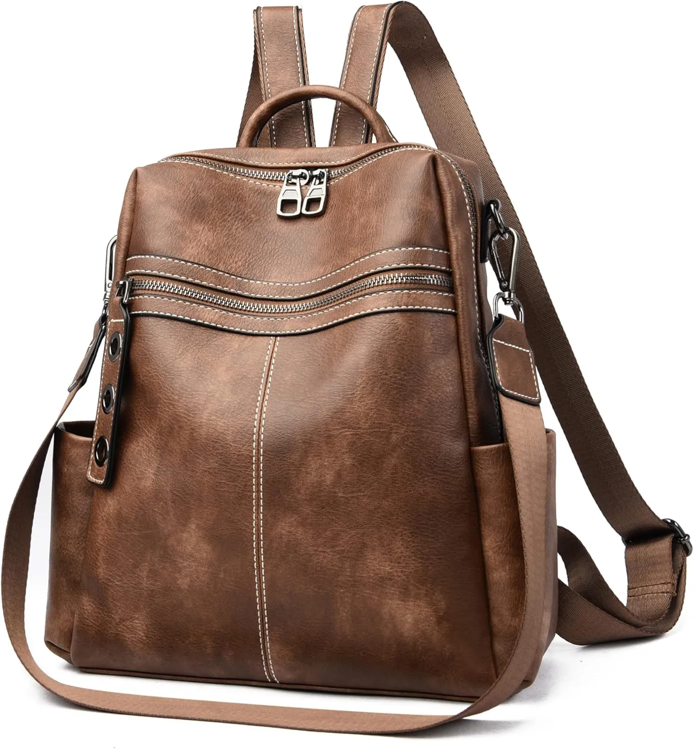 Maxoner Backpack Purse for Women Fashion Genuine Leather Convertible Shoulder Handbag Travel Bag Satchel Rucksack Ladies Bag