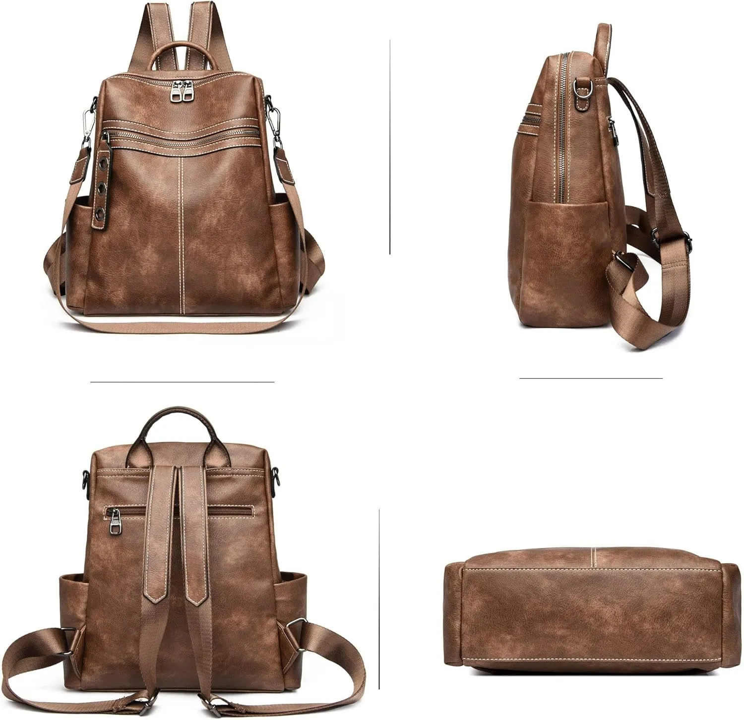 Maxoner Backpack Purse for Women Fashion Genuine Leather Convertible Shoulder Handbag Travel Bag Satchel Rucksack Ladies Bag