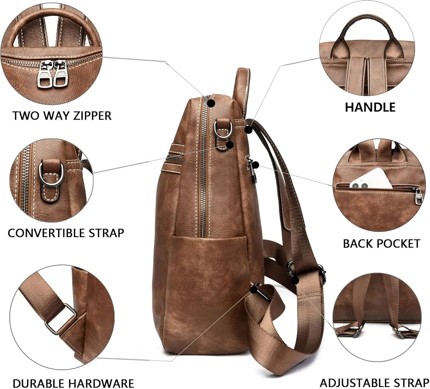 Maxoner Backpack Purse for Women Fashion Genuine Leather Convertible Shoulder Handbag Travel Bag Satchel Rucksack Ladies Bag