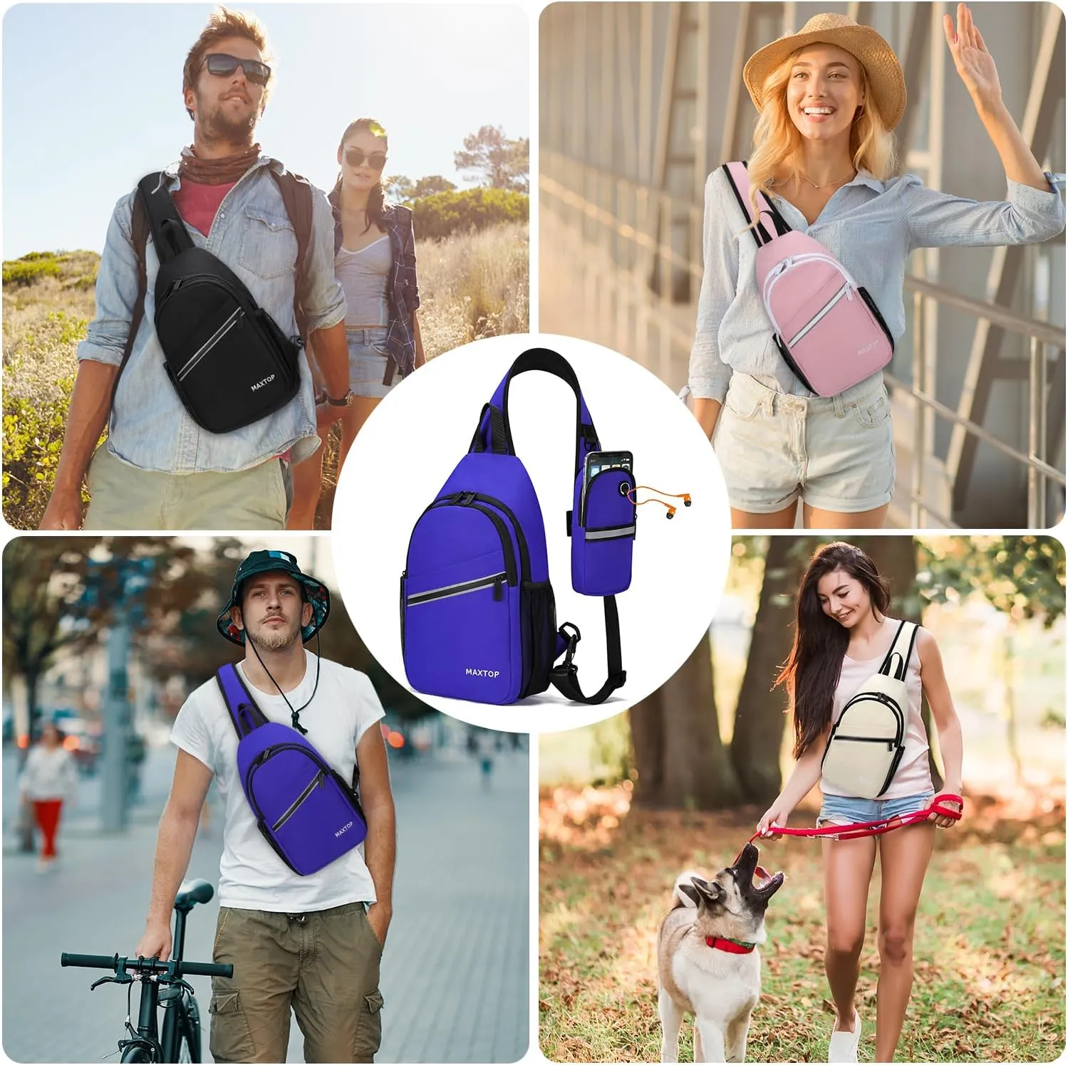 MAXTOP Sling Backpack Crossbody Sling Bag with Detachable Phone Bag for Unisex Multipurpose Travel Hiking Chest Bag