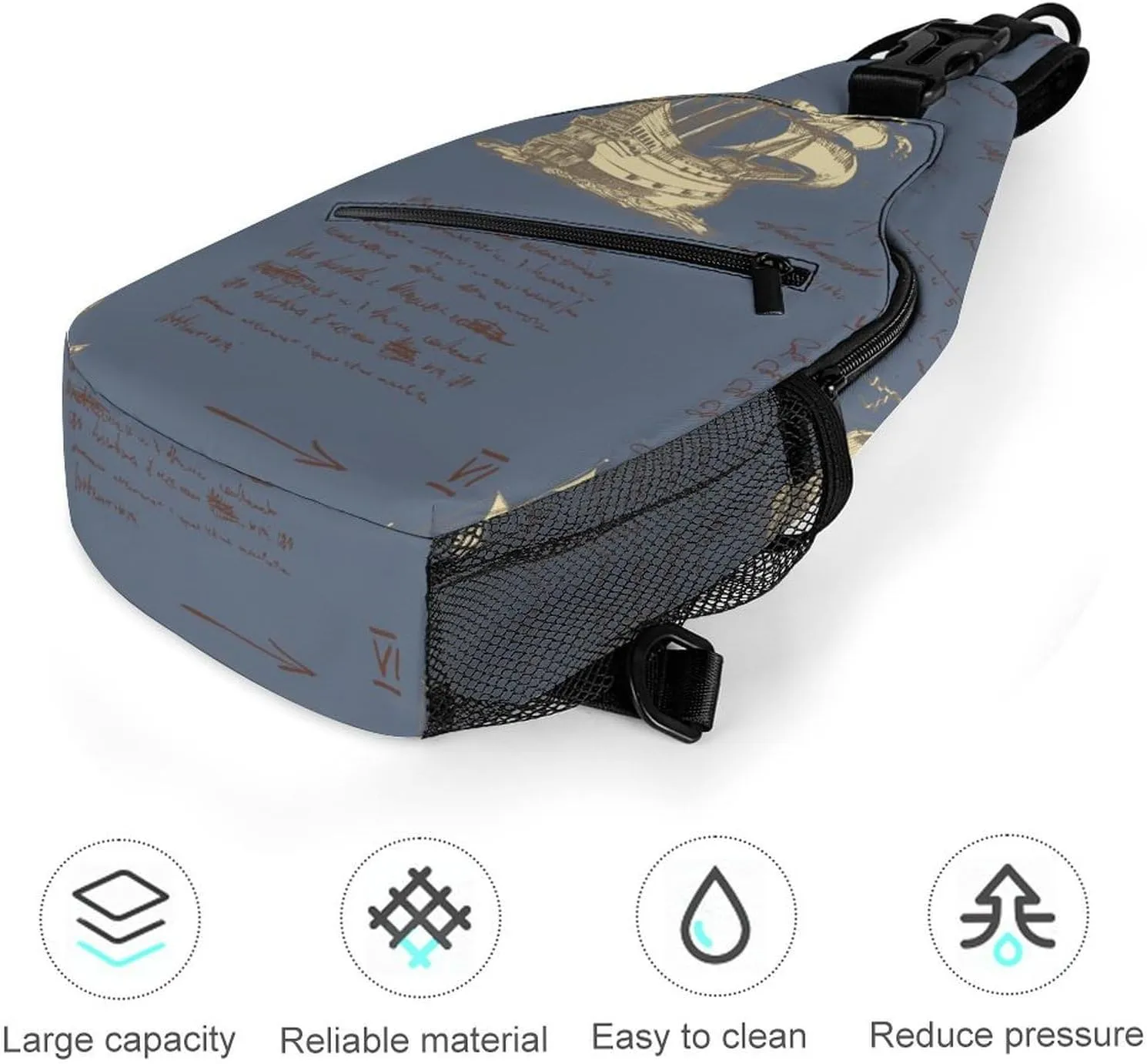 Medieval-nautical-record Crossbody Backpack For Men Women, Chest Bag Shoulder Bag, Travel Daypack Sling Backpack