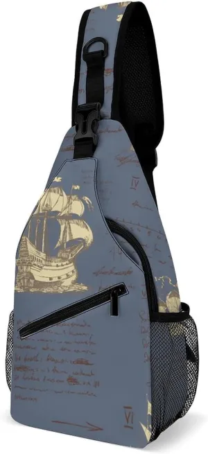 Medieval-nautical-record Crossbody Backpack For Men Women, Chest Bag Shoulder Bag, Travel Daypack Sling Backpack