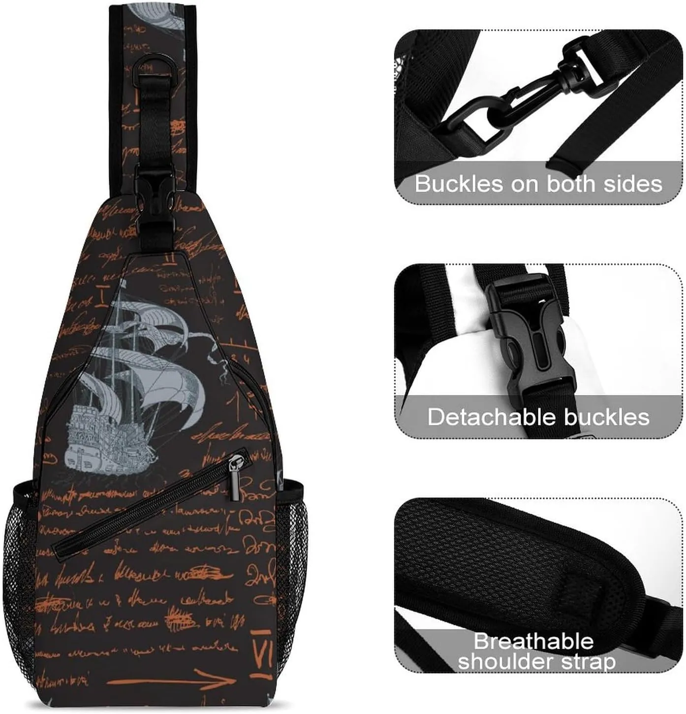Medieval-nautical-style Crossbody Backpack For Men Women, Chest Bag Shoulder Bag, Travel Daypack Sling Backpack