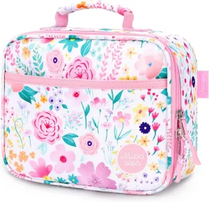 mibasies Kids Lunch Box for Girls Toddler, Insulated and Reusable Lunch Bag for School, Flower Pink