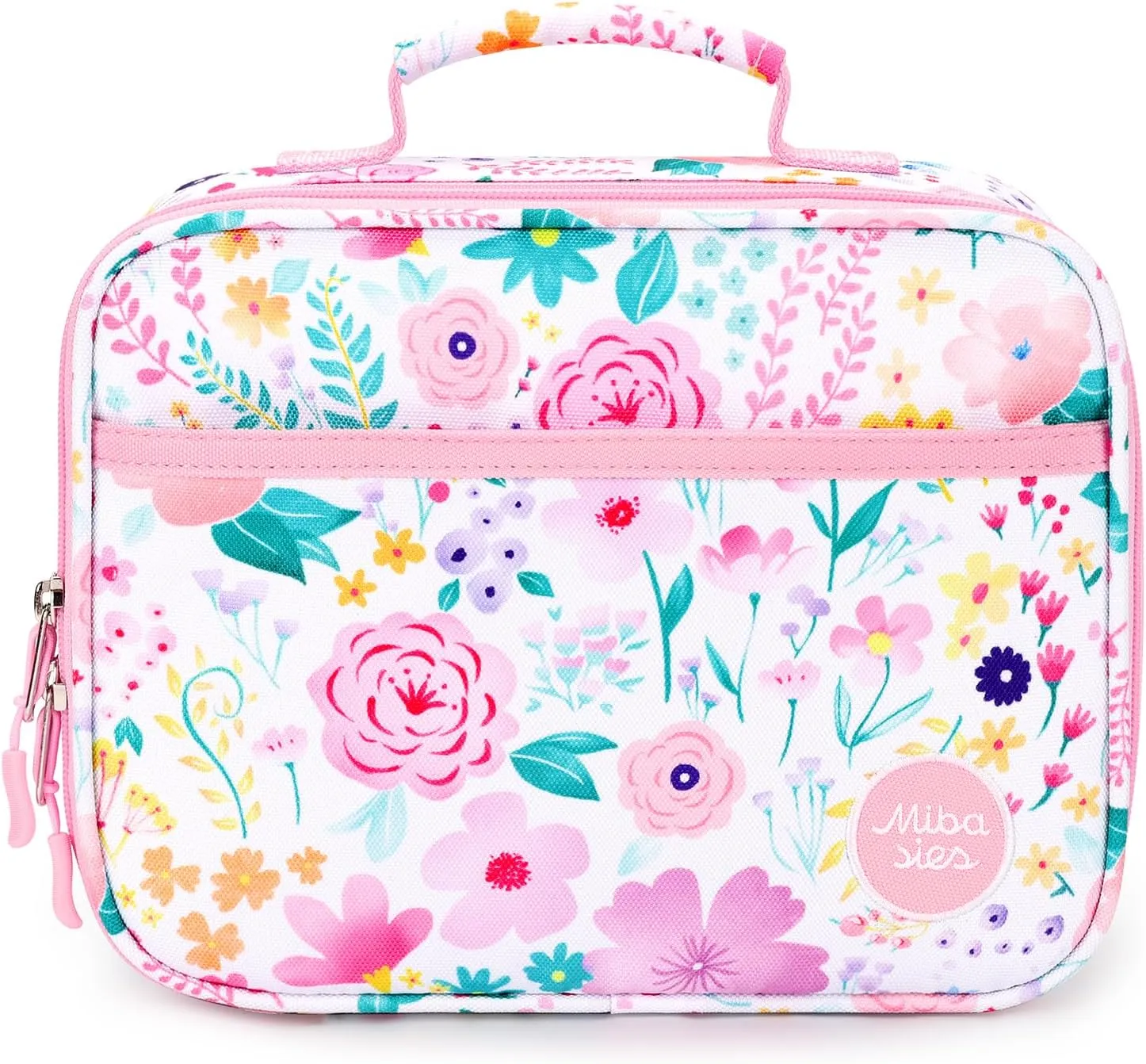 mibasies Kids Lunch Box for Girls Toddler, Insulated and Reusable Lunch Bag for School, Flower Pink