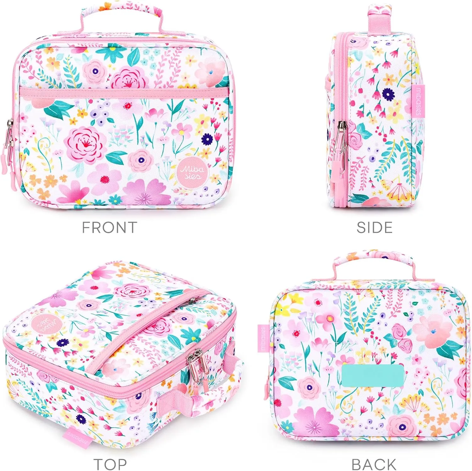 mibasies Kids Lunch Box for Girls Toddler, Insulated and Reusable Lunch Bag for School, Flower Pink