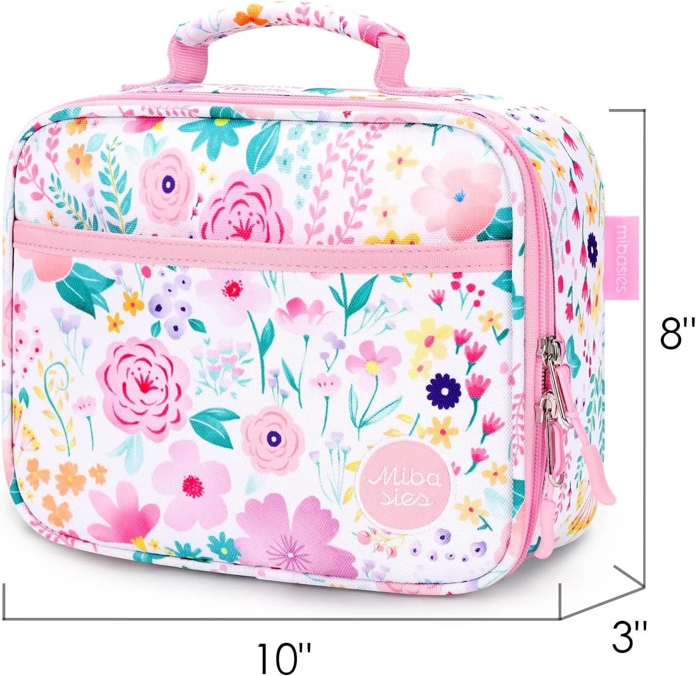 mibasies Kids Lunch Box for Girls Toddler, Insulated and Reusable Lunch Bag for School, Flower Pink