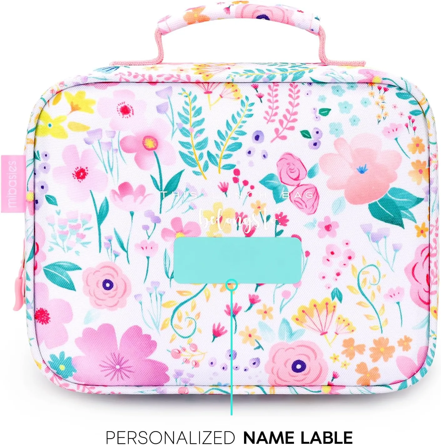 mibasies Kids Lunch Box for Girls Toddler, Insulated and Reusable Lunch Bag for School, Flower Pink