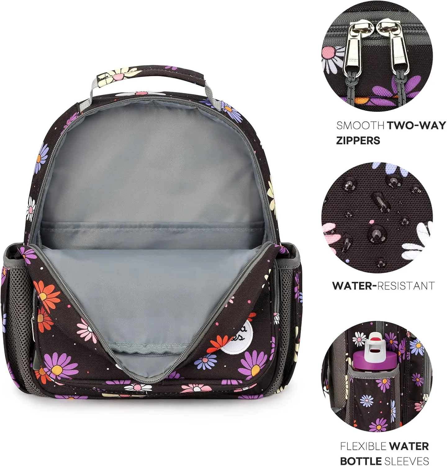 mibasies Toddler Backpack for Girls 2-4: Preschool Kindergarten Backpack - Cute Kids Backpacks for Girls - Daisy Black