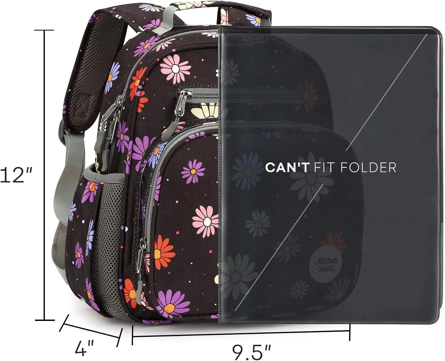 mibasies Toddler Backpack for Girls 2-4: Preschool Kindergarten Backpack - Cute Kids Backpacks for Girls - Daisy Black