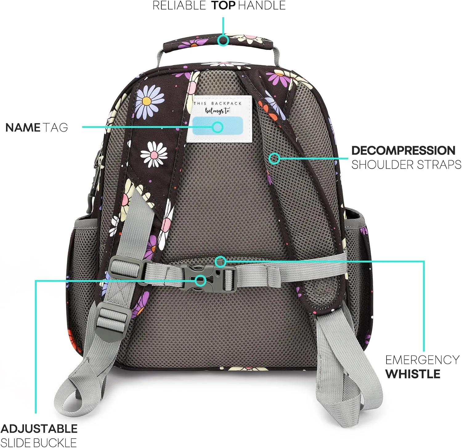 mibasies Toddler Backpack for Girls 2-4: Preschool Kindergarten Backpack - Cute Kids Backpacks for Girls - Daisy Black