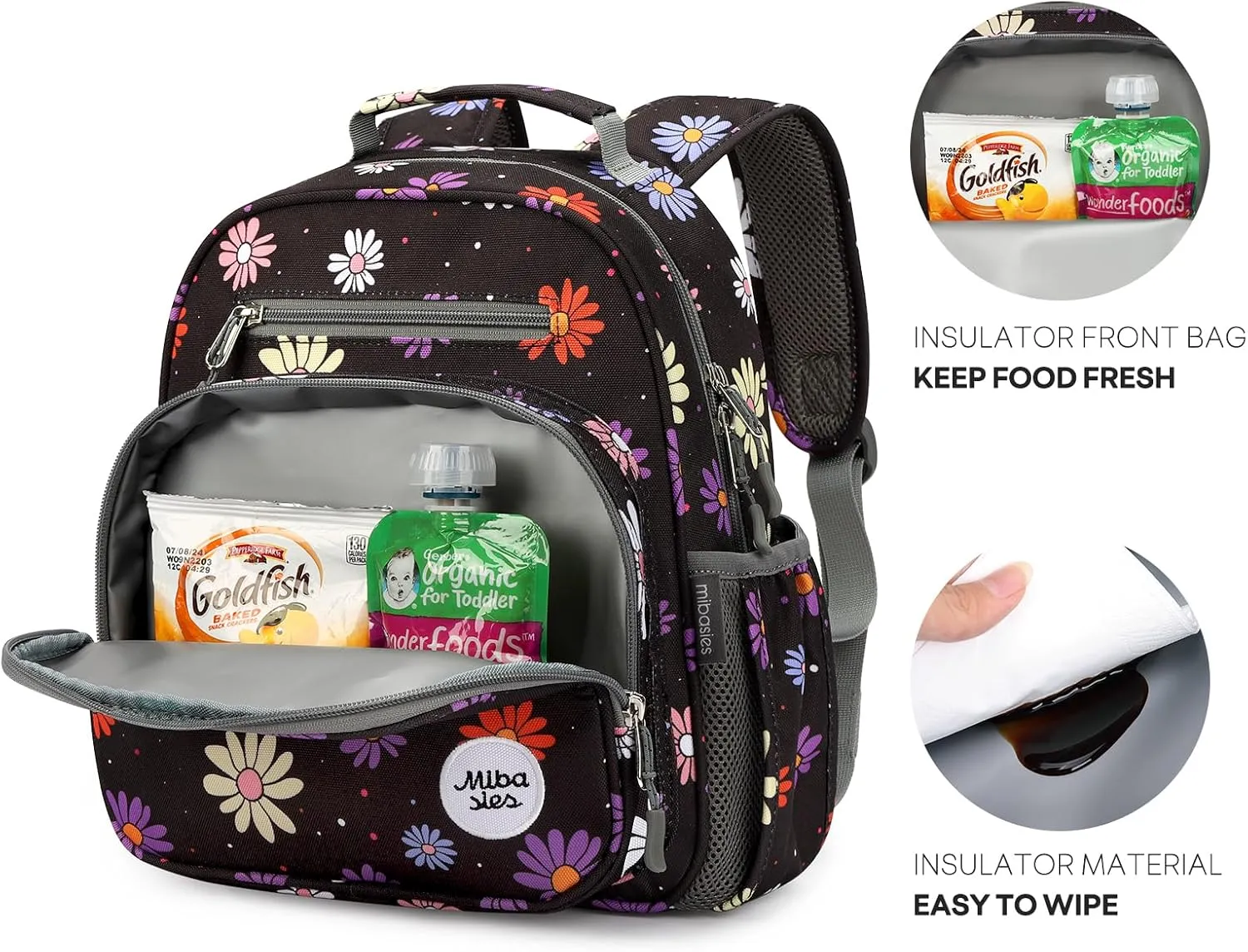mibasies Toddler Backpack for Girls 2-4: Preschool Kindergarten Backpack - Cute Kids Backpacks for Girls - Daisy Black
