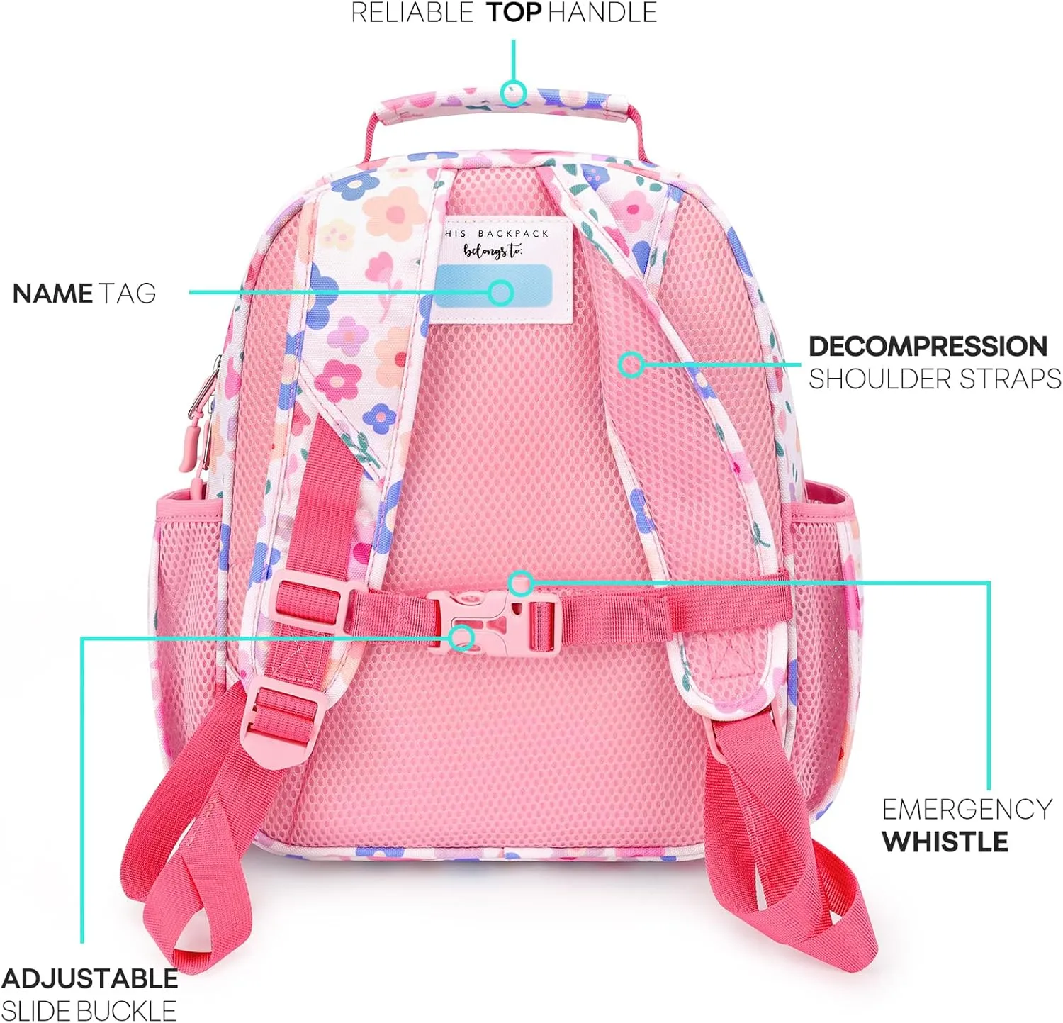 mibasies Toddler Backpack for Girls 2-4: Preschool Kindergarten Backpack - Cute Kids Backpacks for Girls - Floral Pink