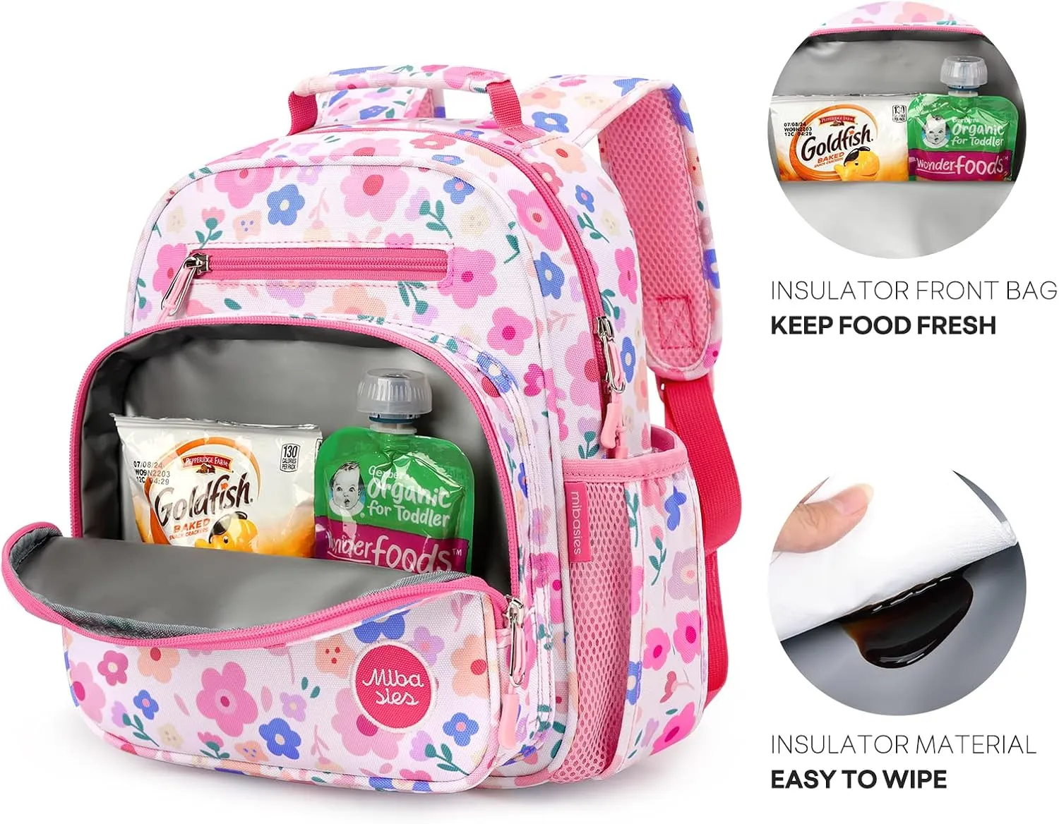 mibasies Toddler Backpack for Girls 2-4: Preschool Kindergarten Backpack - Cute Kids Backpacks for Girls - Floral Pink