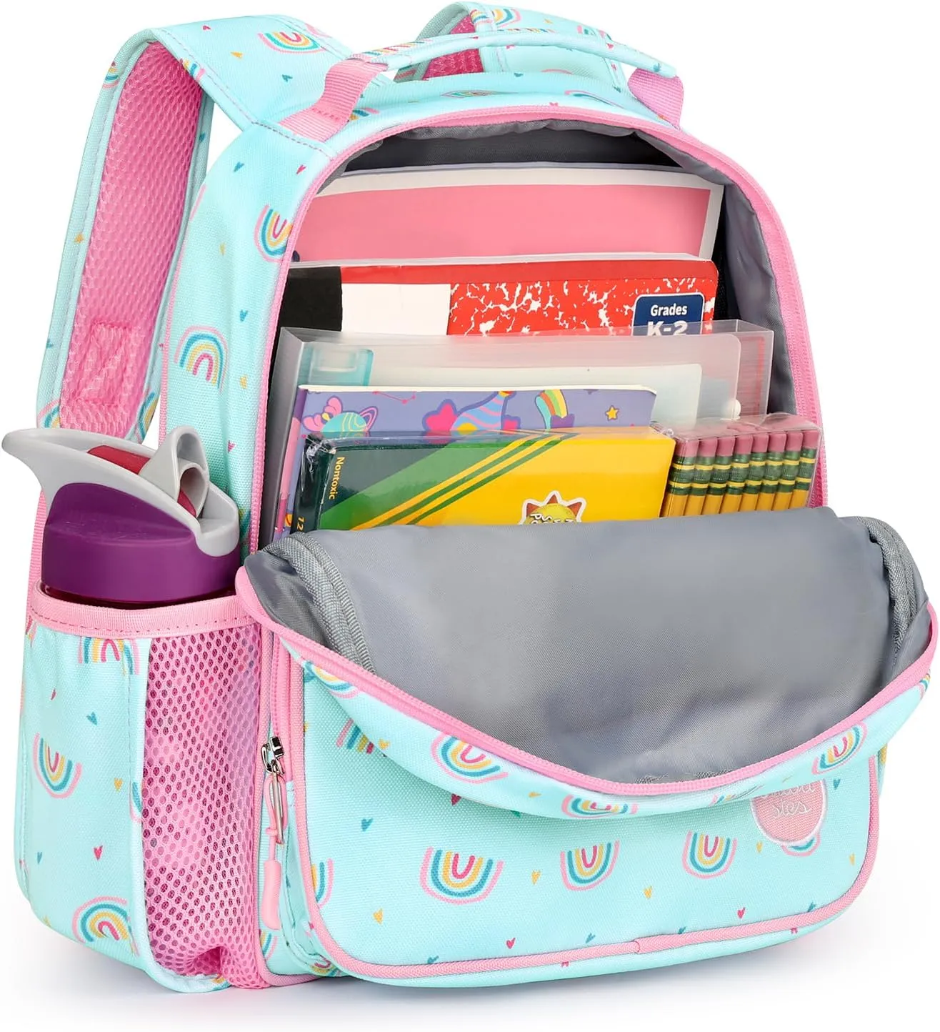 mibasies Toddler Backpack for Girls 2-4: Preschool Kindergarten Backpack - Cute Kids Backpacks for Girls - Rainbow Mint green