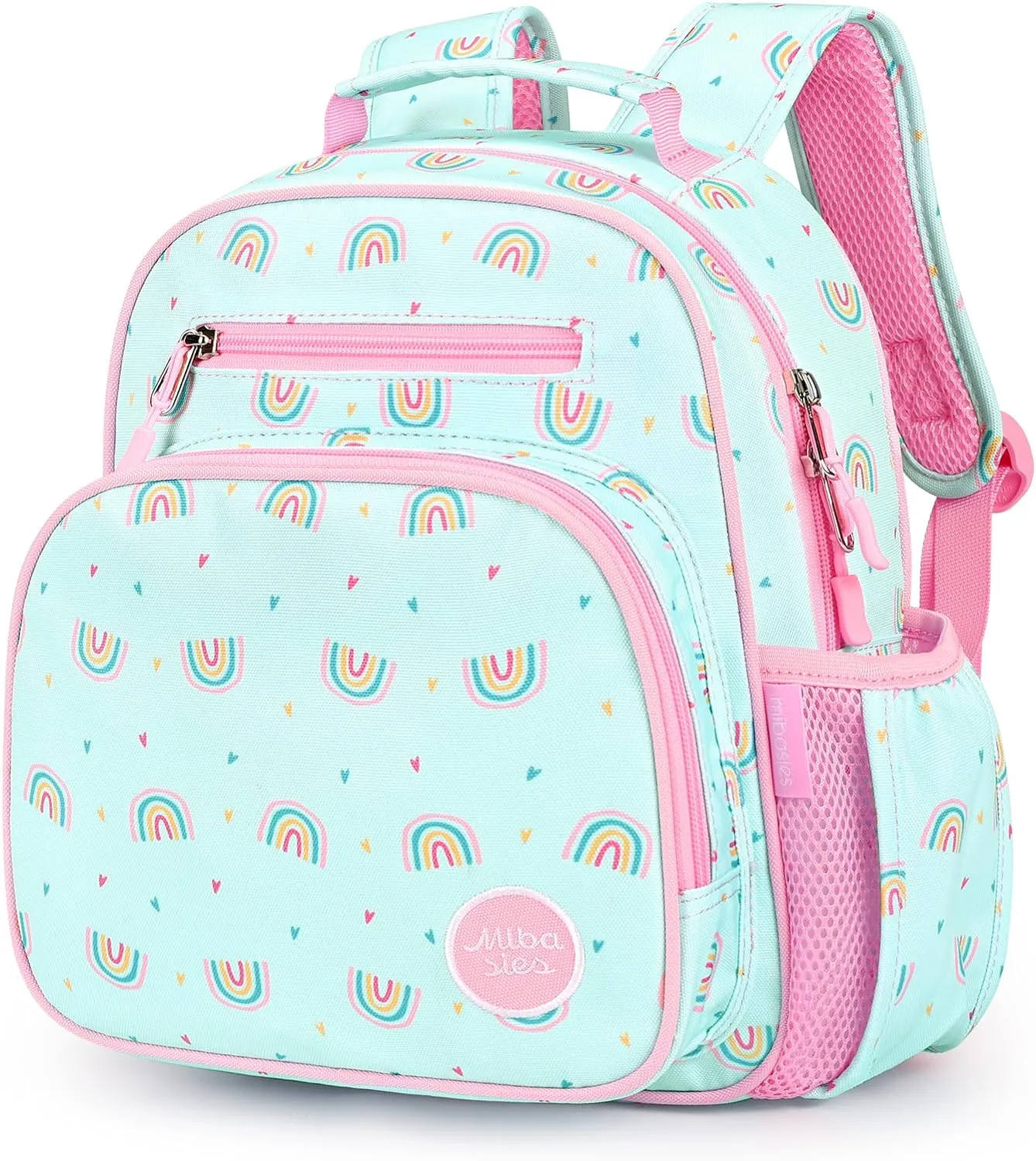 mibasies Toddler Backpack for Girls 2-4: Preschool Kindergarten Backpack - Cute Kids Backpacks for Girls - Rainbow Mint green